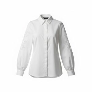 White Embroidered Lace Sleeve Button Front Blouse Women's Long Sleeve Top XS 0